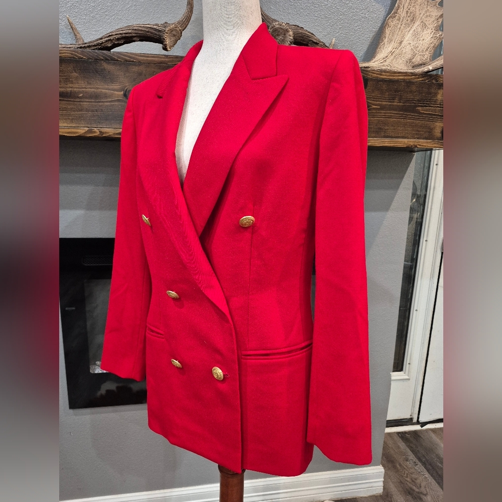 Pendleton Vibrant Red Double-Breasted Blazer Size 6, 100% Virgin Wool - Picture 2 of 6